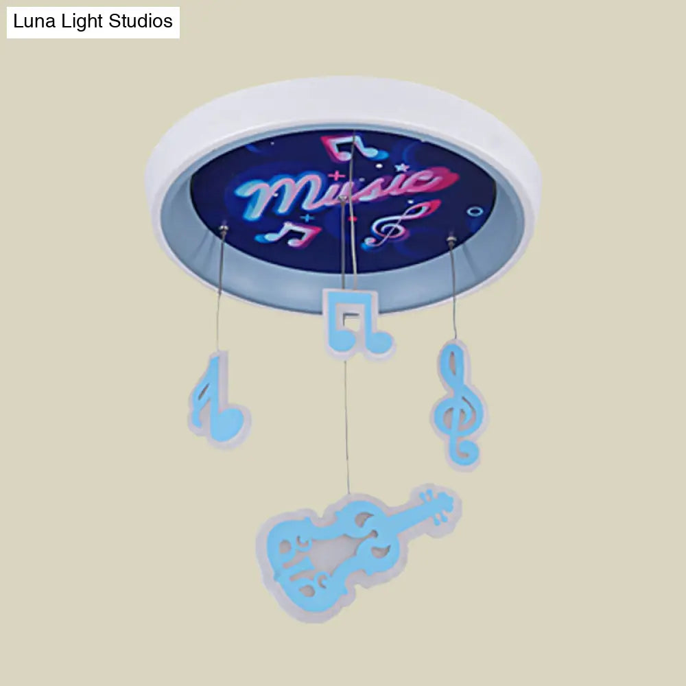 Kid’s Draping Guitar Rhythm Ceiling Lamp With Led Flush Mount In Pink/Blue For Metal - Themed