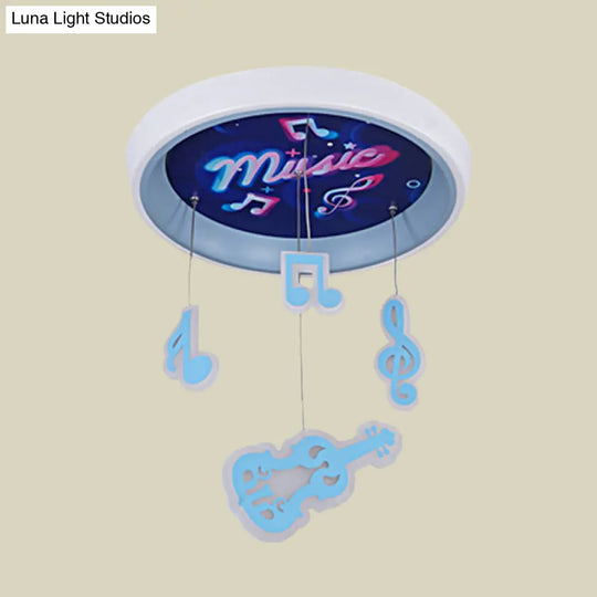 Kid’s Draping Guitar Rhythm Ceiling Lamp With Led Flush Mount In Pink/Blue For Metal - Themed