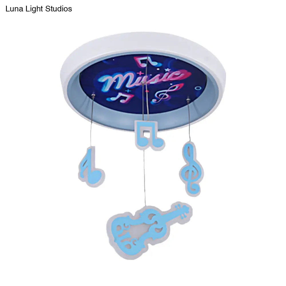 Kids Draping Guitar Rhythm Ceiling Lamp With Led Flush Mount In Pink/Blue For Metal-Themed Bedrooms