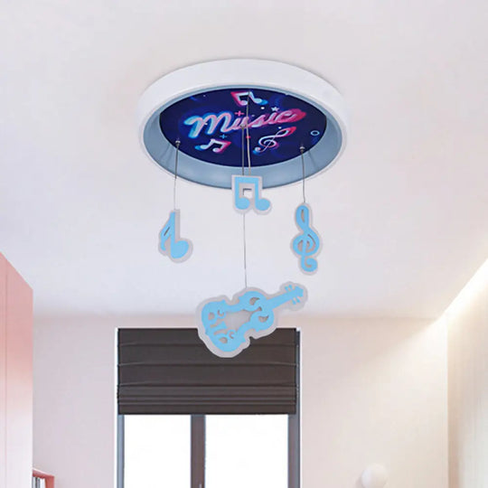 Kid’s Draping Guitar Rhythm Ceiling Lamp With Led Flush Mount In Pink/Blue For Metal - Themed