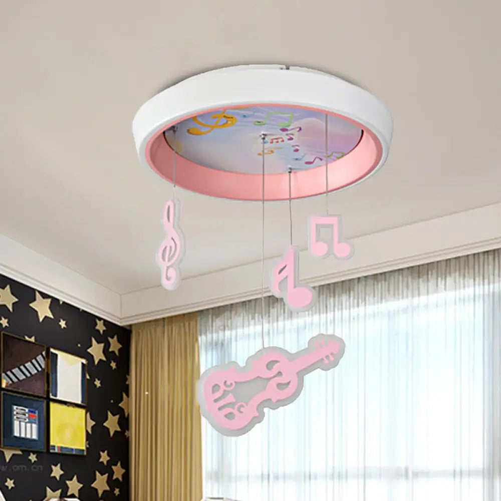 Kid’s Draping Guitar Rhythm Ceiling Lamp With Led Flush Mount In Pink/Blue For Metal - Themed