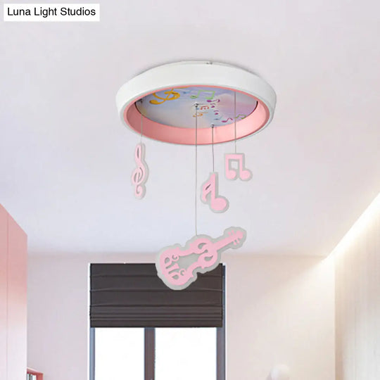 Kid’s Draping Guitar Rhythm Ceiling Lamp With Led Flush Mount In Pink/Blue For Metal - Themed