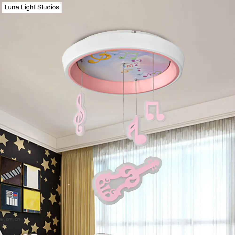 Kids Draping Guitar Rhythm Ceiling Lamp With Led Flush Mount In Pink/Blue For Metal-Themed Bedrooms