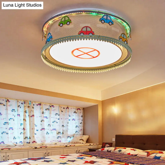 Kids Drum Bedroom Ceiling Light Fun Cartoon Design With Multi Color Flush Mount White / Warm