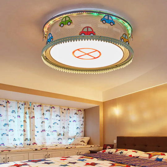 Kid’s Drum Bedroom Ceiling Light – Fun Cartoon Design With Multi Color Flush Mount White / Warm