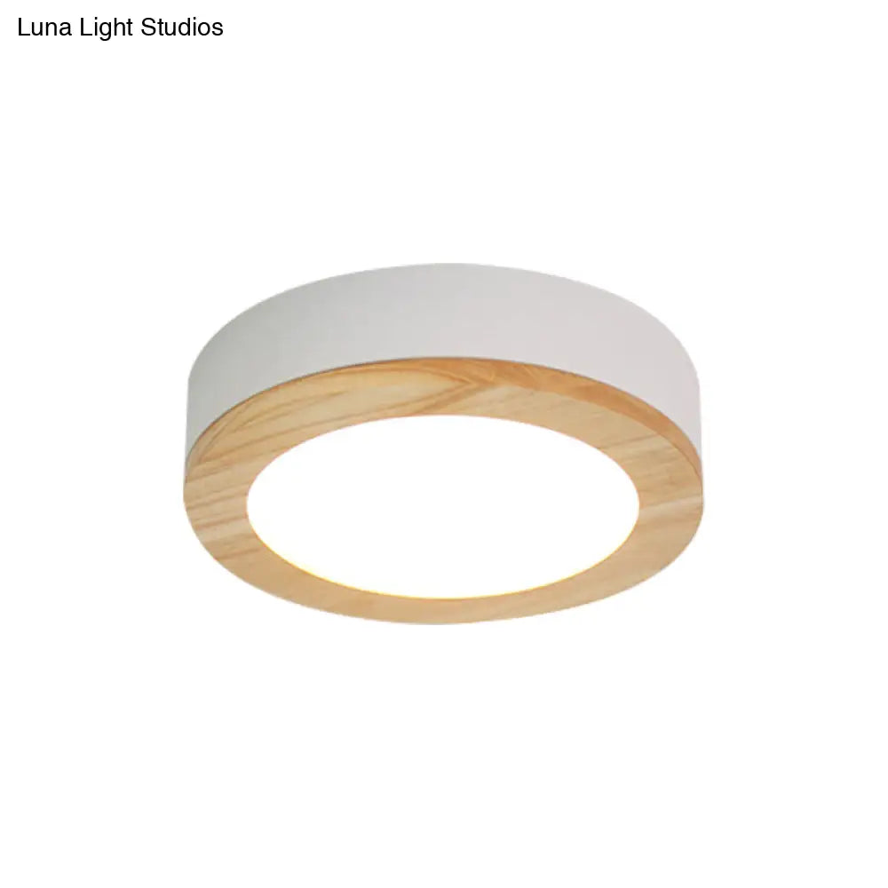 Kids Drum Ceiling Light With Wood And Acrylic Shade - Ideal Bedroom Flush Mount Fixture White / 12