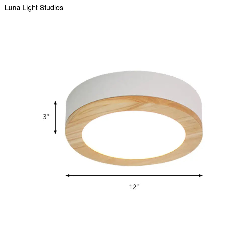Kids Drum Ceiling Light With Wood And Acrylic Shade - Ideal Bedroom Flush Mount Fixture