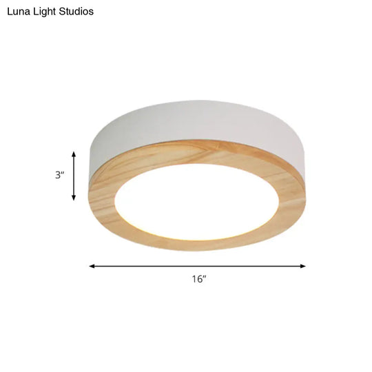 Kids Drum Ceiling Light With Wood And Acrylic Shade - Ideal Bedroom Flush Mount Fixture