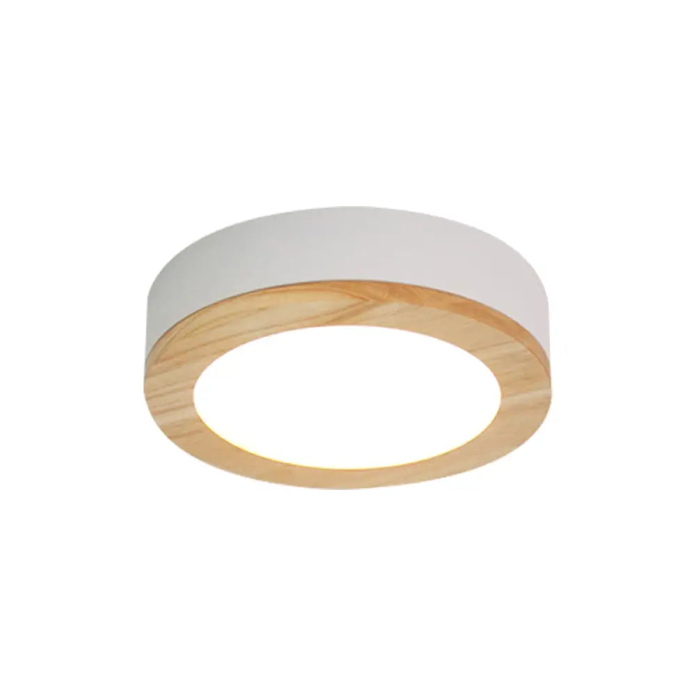 Kids Drum Ceiling Light With Wood And Acrylic Shade - Ideal Bedroom Flush Mount Fixture White / 12’