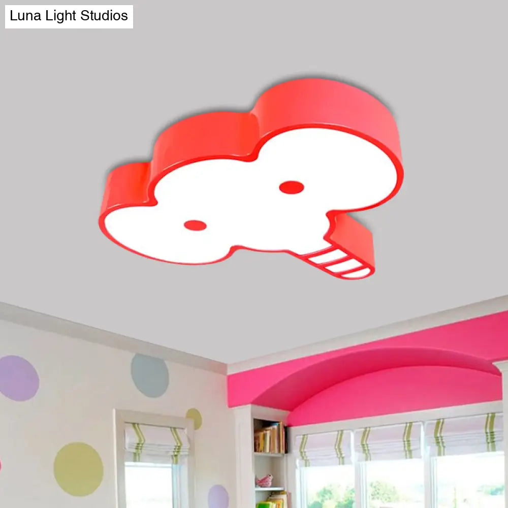 Kids Elephant Face Led Flush Mount Ceiling Light Fixture In Red/Pink/Yellow Acrylic For Bedchamber