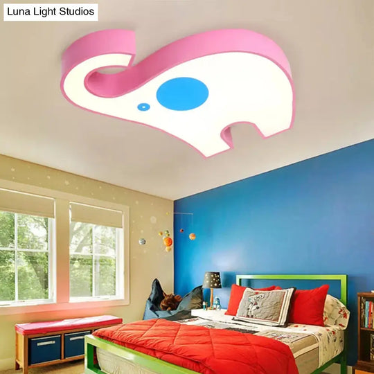 Kids Elephant Led Ceiling Mount Light - Vibrant Acrylic Animal Candy Colored Lamp Pink / White 18