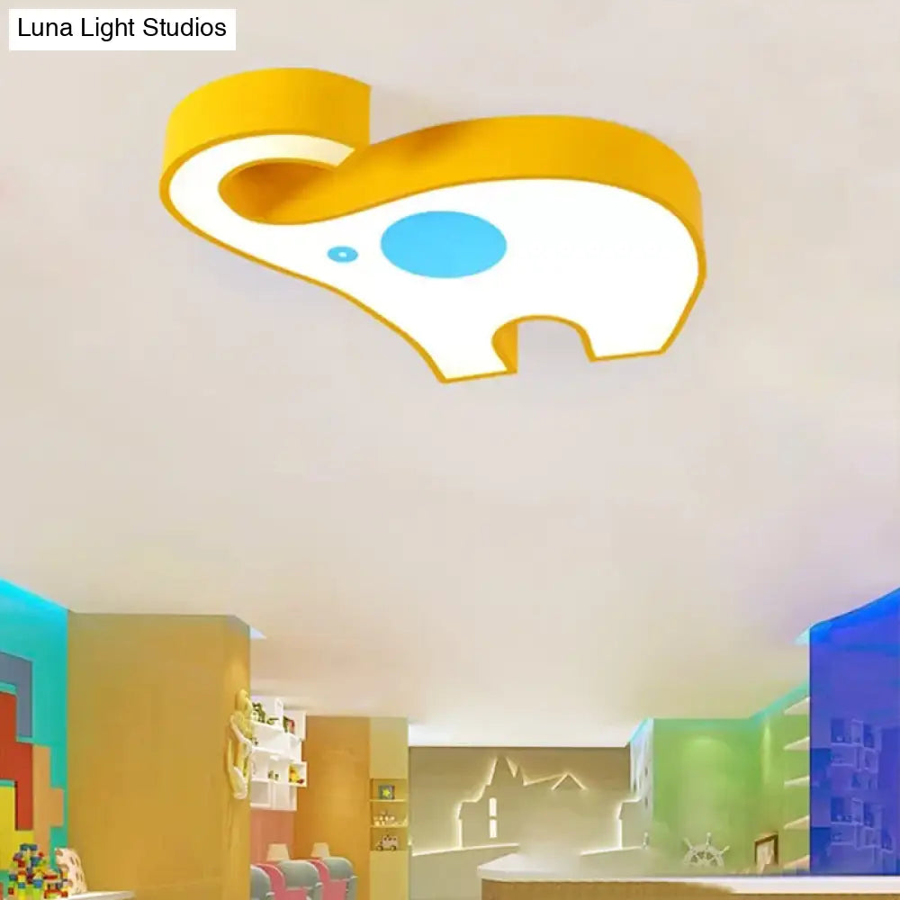 Kids Elephant Led Ceiling Mount Light - Vibrant Acrylic Animal Candy Colored Lamp Yellow / White 18