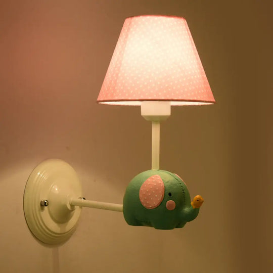 Kids Elephant Wall Lamp Iron 1-Light Sconce With Pink/Blue Shade - Perfect For Child Bedroom Pink