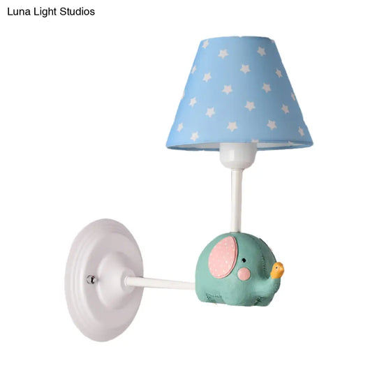 Kids Elephant Wall Lamp Iron 1-Light Sconce With Pink/Blue Shade - Perfect For Child Bedroom