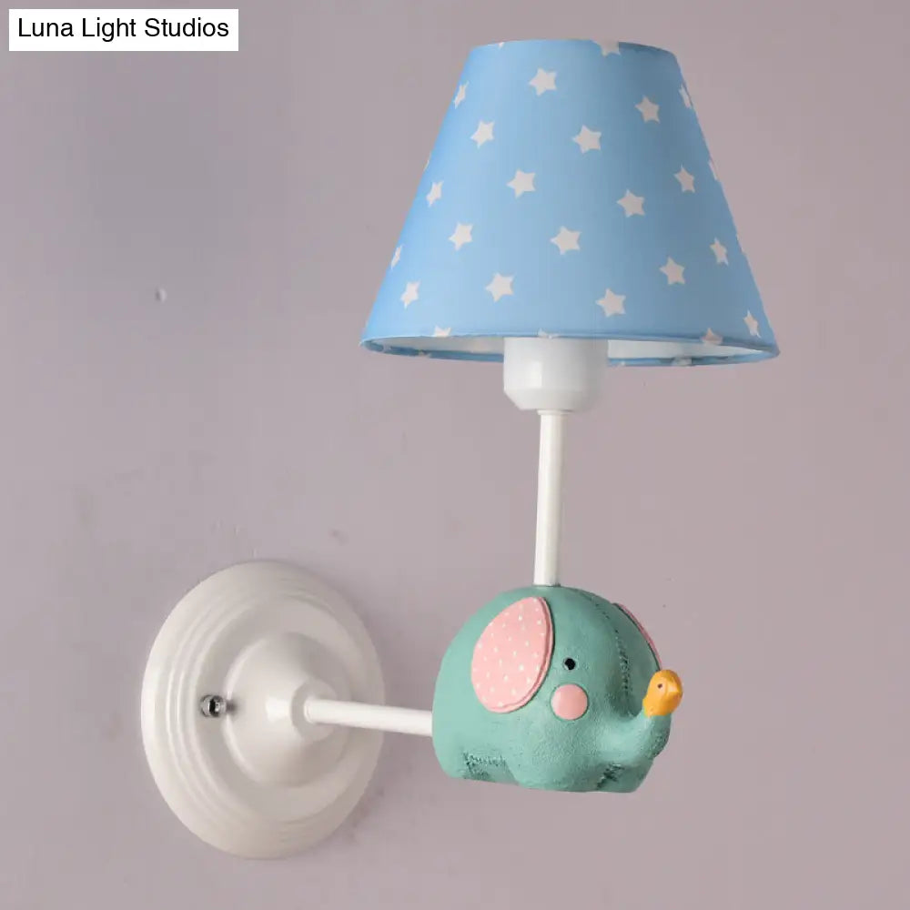 Kids Elephant Wall Lamp Iron 1-Light Sconce With Pink/Blue Shade - Perfect For Child Bedroom