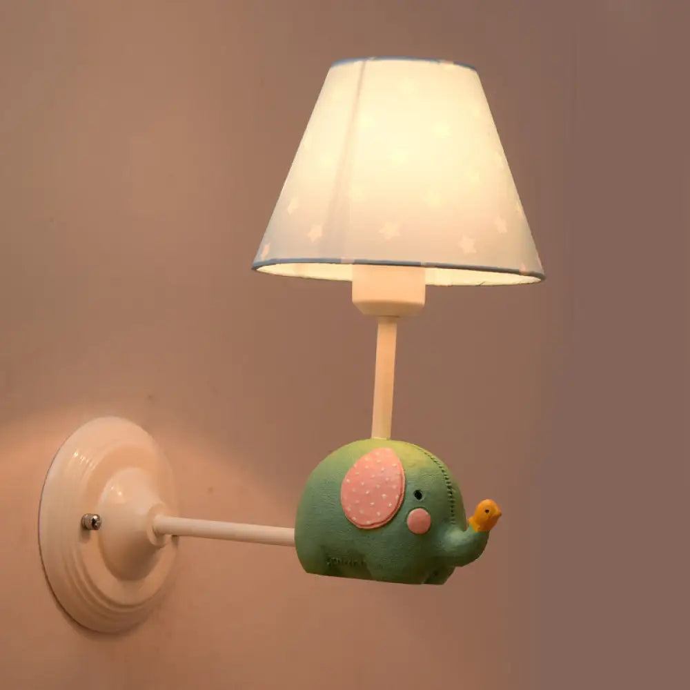 Kids Elephant Wall Lamp Iron 1-Light Sconce With Pink/Blue Shade - Perfect For Child Bedroom Blue