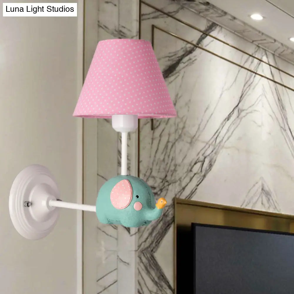 Kids Elephant Wall Lamp Iron 1-Light Sconce With Pink/Blue Shade - Perfect For Child Bedroom