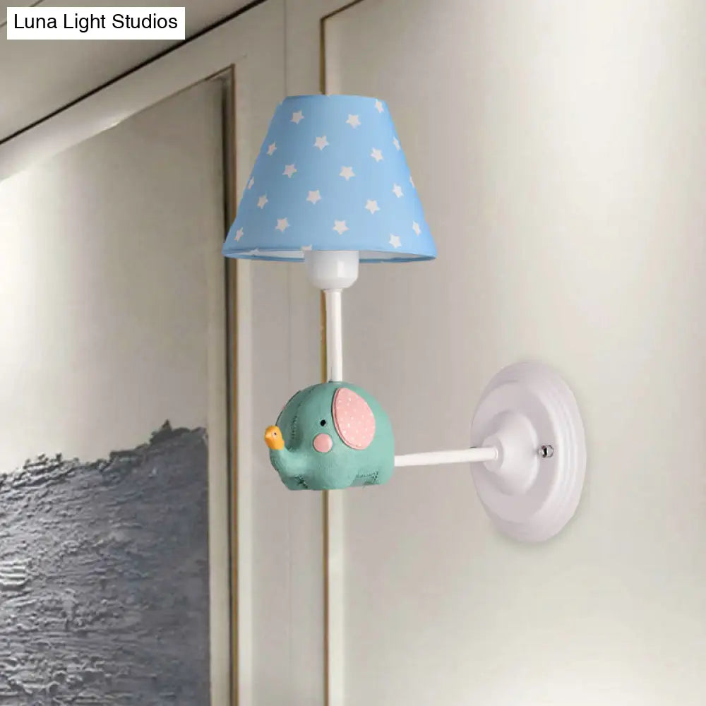 Kids Elephant Wall Lamp Iron 1-Light Sconce With Pink/Blue Shade - Perfect For Child Bedroom