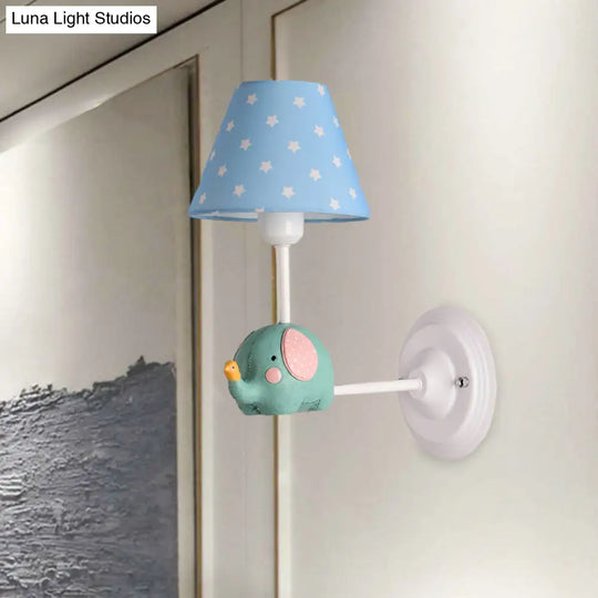 Kids Elephant Wall Lamp Iron 1-Light Sconce With Pink/Blue Shade - Perfect For Child Bedroom