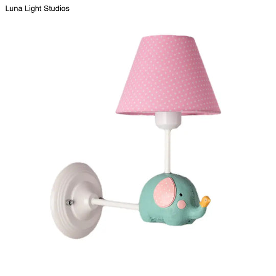 Kids Elephant Wall Lamp Iron 1-Light Sconce With Pink/Blue Shade - Perfect For Child Bedroom