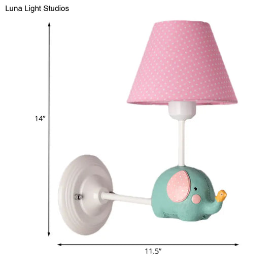 Kids Elephant Wall Lamp Iron 1-Light Sconce With Pink/Blue Shade - Perfect For Child Bedroom