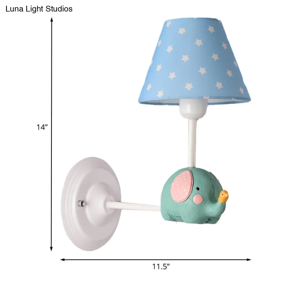 Kids Elephant Wall Lamp Iron 1-Light Sconce With Pink/Blue Shade - Perfect For Child Bedroom