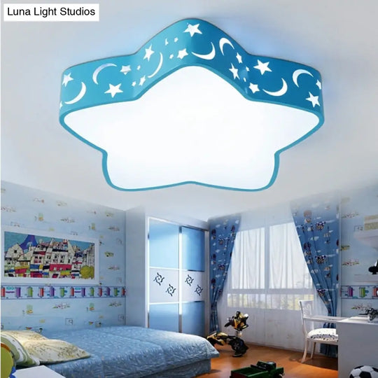 Kids Etched Star Led Ceiling Light With Animated Design Blue / 19.5