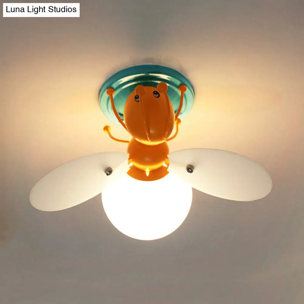 Kids Firefly Orange Glass Semi Flush Ceiling Light For Corridor