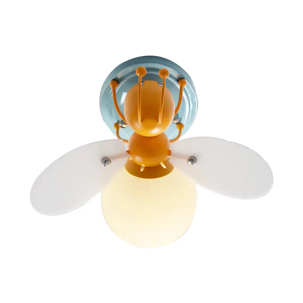 Kids Firefly Orange Glass Semi Flush Ceiling Light For Corridor White