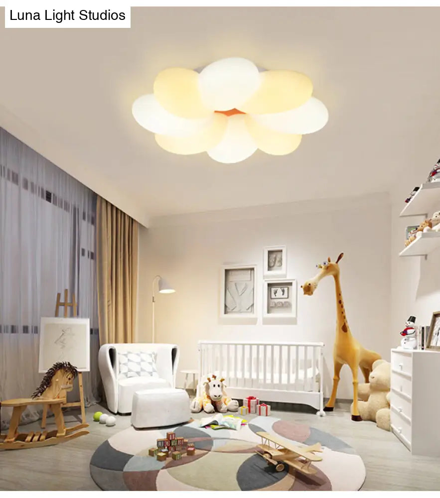 Kids Flower Flush Mount Lighting - 1 Light Plastic Ceiling Fixture For Girls Bedroom