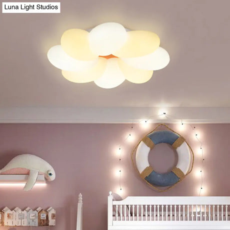 Kids Flower Flush Mount Lighting - 1 Light Plastic Ceiling Fixture For Girls Bedroom