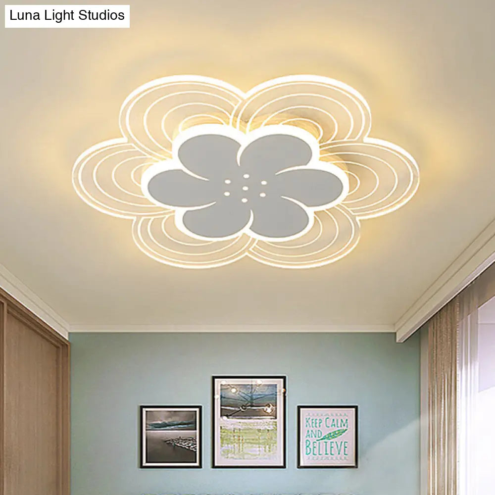 Kids Flower Led Flush Mount Ceiling Light For Childrens Bedroom - White