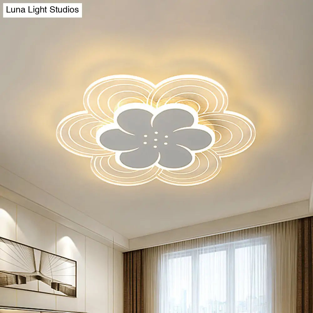 Kids Flower Led Flush Mount Ceiling Light For Children’s Bedroom - White