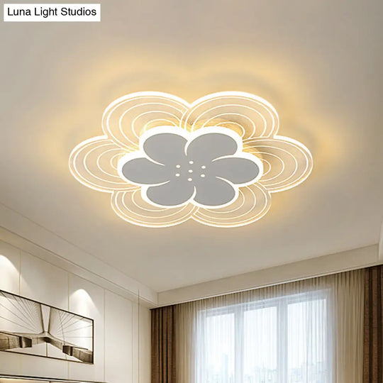 Kids Flower Led Flush Mount Ceiling Light For Children’s Bedroom - White