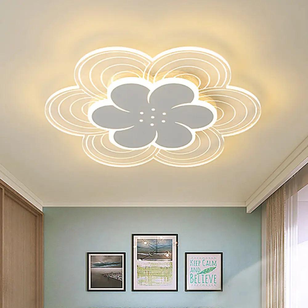 Kids Flower Led Flush Mount Ceiling Light For Children’s Bedroom - White