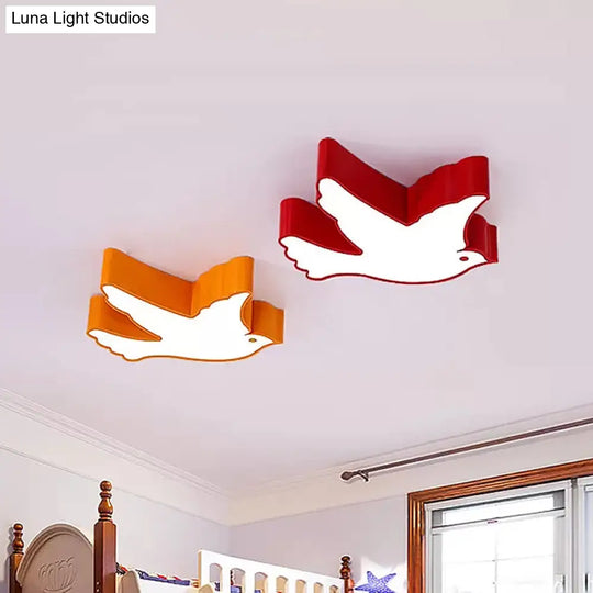 Kid’s Flying Pigeon Led Flush Mount Ceiling Fixture - White/Red/Yellow