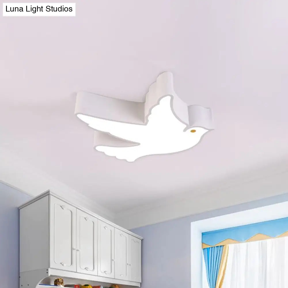 Kid’s Flying Pigeon Led Flush Mount Ceiling Fixture - White/Red/Yellow