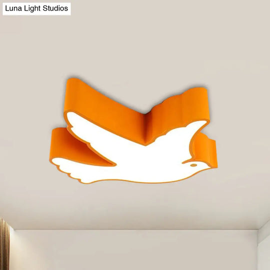 Kids Flying Pigeon Led Flush Mount Ceiling Fixture - White/Red/Yellow Yellow