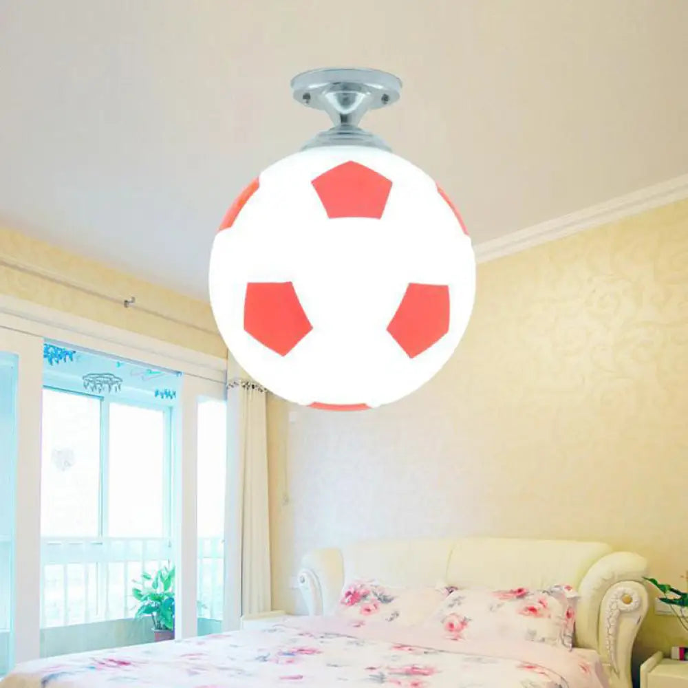 Kids Football Ceiling Mounted Fixture - Close To Lighting For Bedroom With Glass Style Red