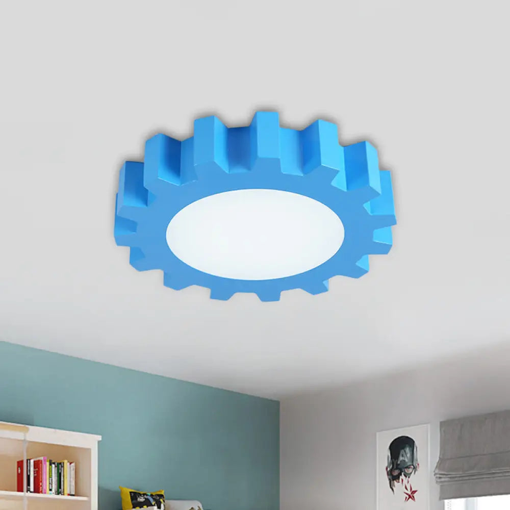Kids Gear Flush Led Ceiling Light - Metallic Blue/Green With Acrylic Shade Blue
