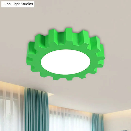 Kids Gear Flush Led Ceiling Light - Metallic Blue/Green With Acrylic Shade Green