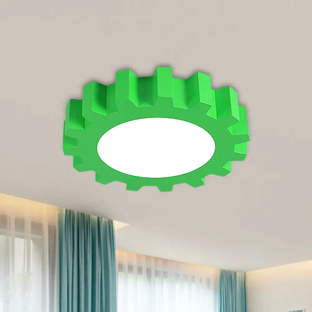 Kids Gear Flush Led Ceiling Light - Metallic Blue/Green With Acrylic Shade Green
