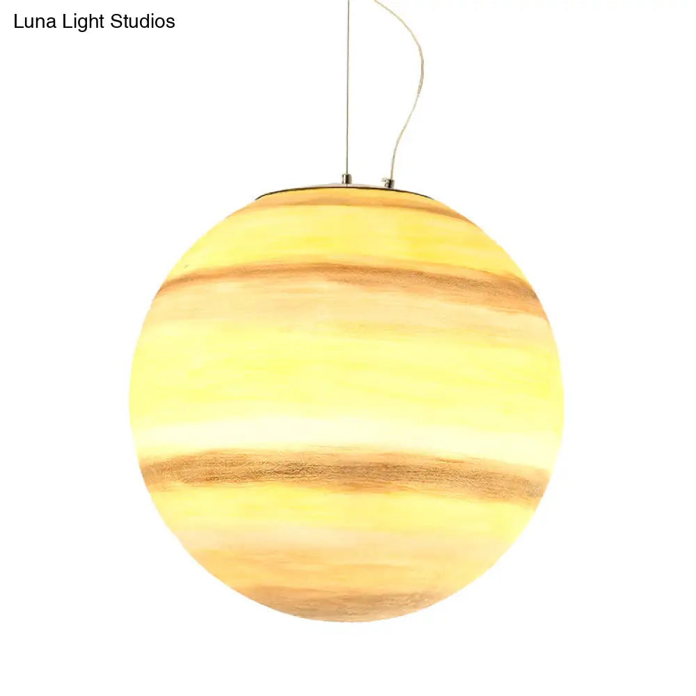 Kids Hanging Lamp: Saturn/Earth Sphere Light Blue/Yellow Glass Single-Bulb 8’/12’/16’ Dia