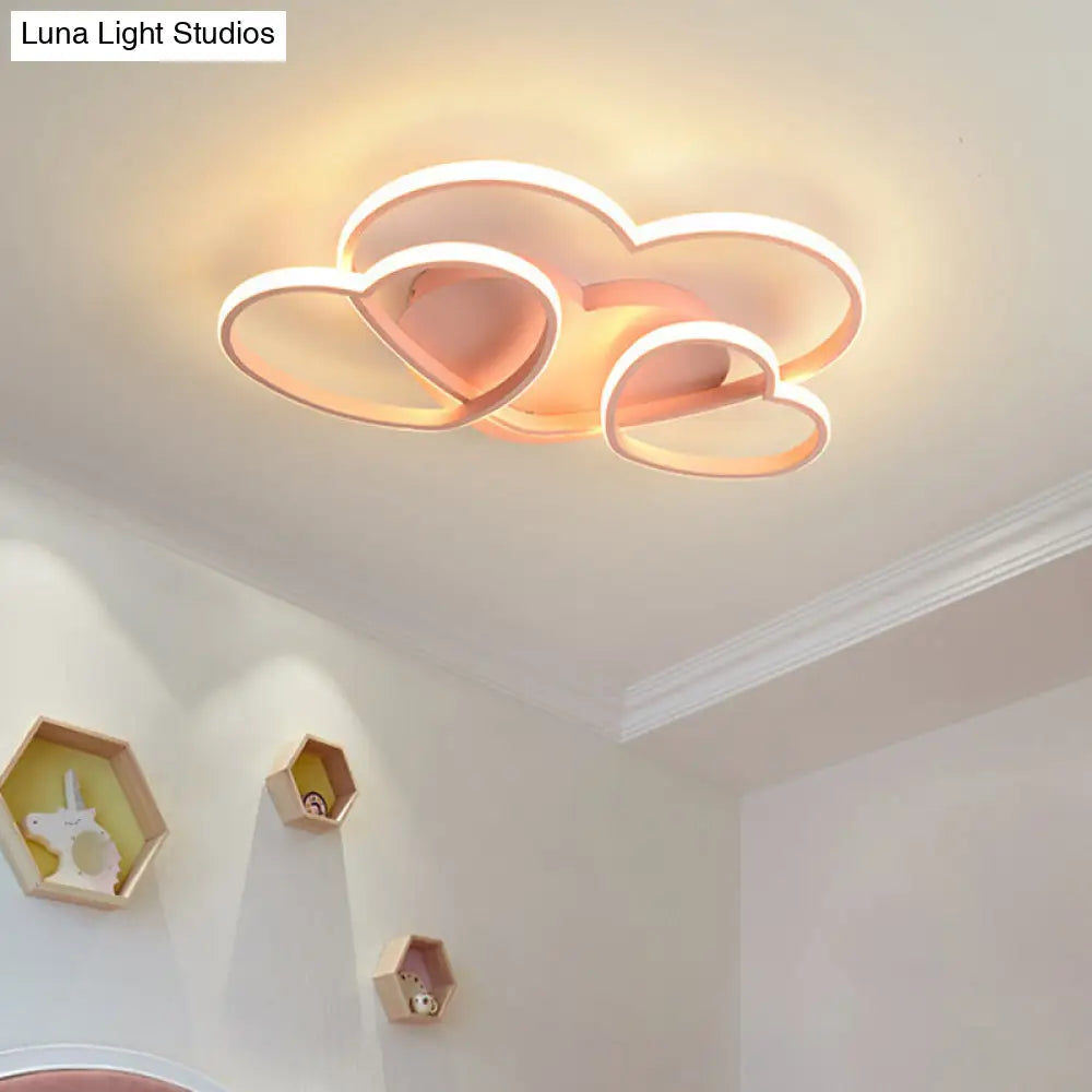 Kids Heart Design Ceiling Light Fixture - Acrylic Semi Flush Mount For Childrens Bedroom