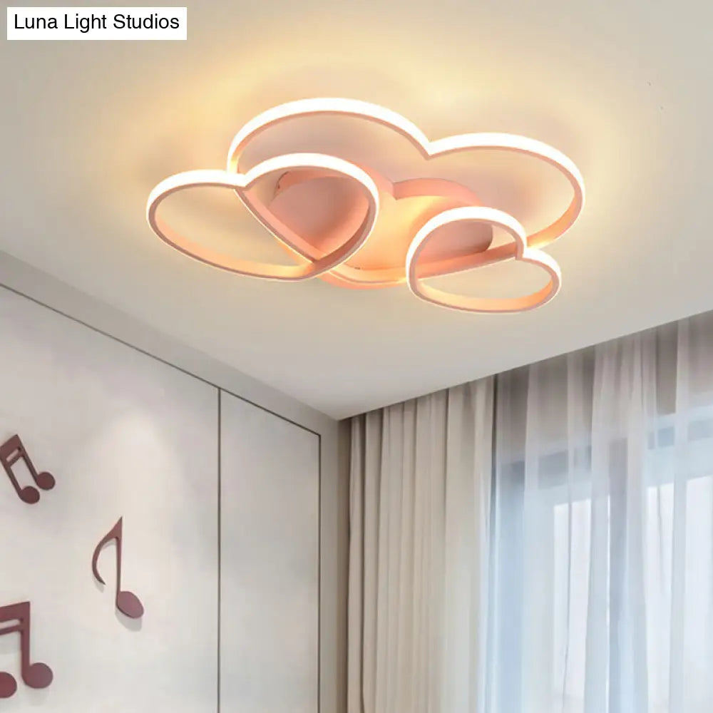 Kids Heart Design Ceiling Light Fixture - Acrylic Semi Flush Mount For Childrens Bedroom