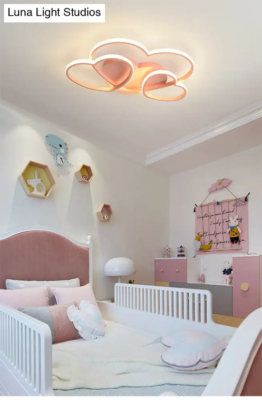 Kids Heart Design Ceiling Light Fixture - Acrylic Semi Flush Mount For Childrens Bedroom