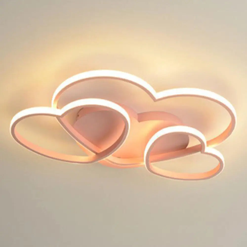 Kids Heart Design Ceiling Light Fixture - Acrylic Semi Flush Mount For Childrens Bedroom Pink / Warm