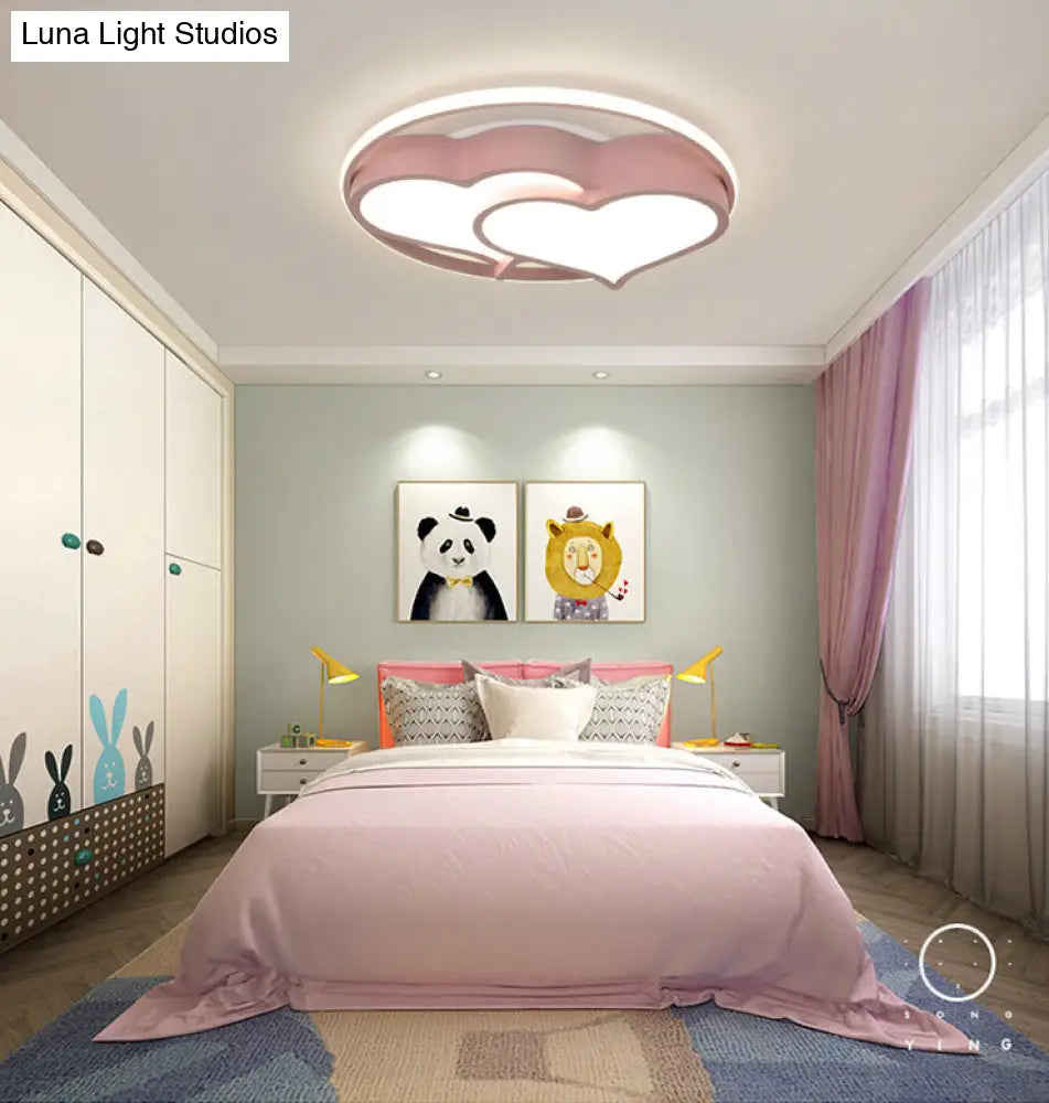 Kids Heart Flush Mount Ceiling Light For Bedroom - 1 Metal