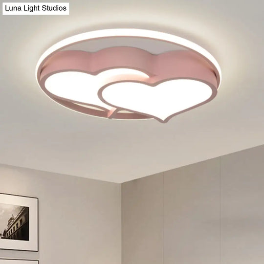 Kids Heart Flush Mount Ceiling Light For Bedroom - 1 Metal