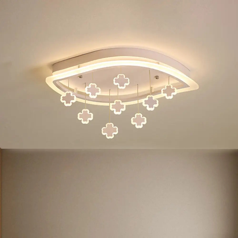 Kids Leaf Flushmount Acrylic Led Ceiling Light In White With Mathematical Sign Drapes - Ideal For